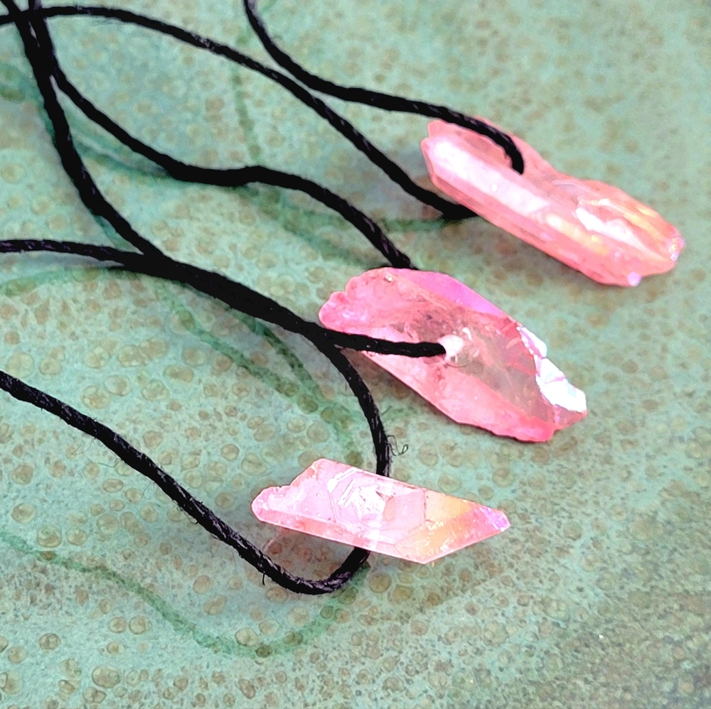Aura Quartz crystal choker necklace, hemp